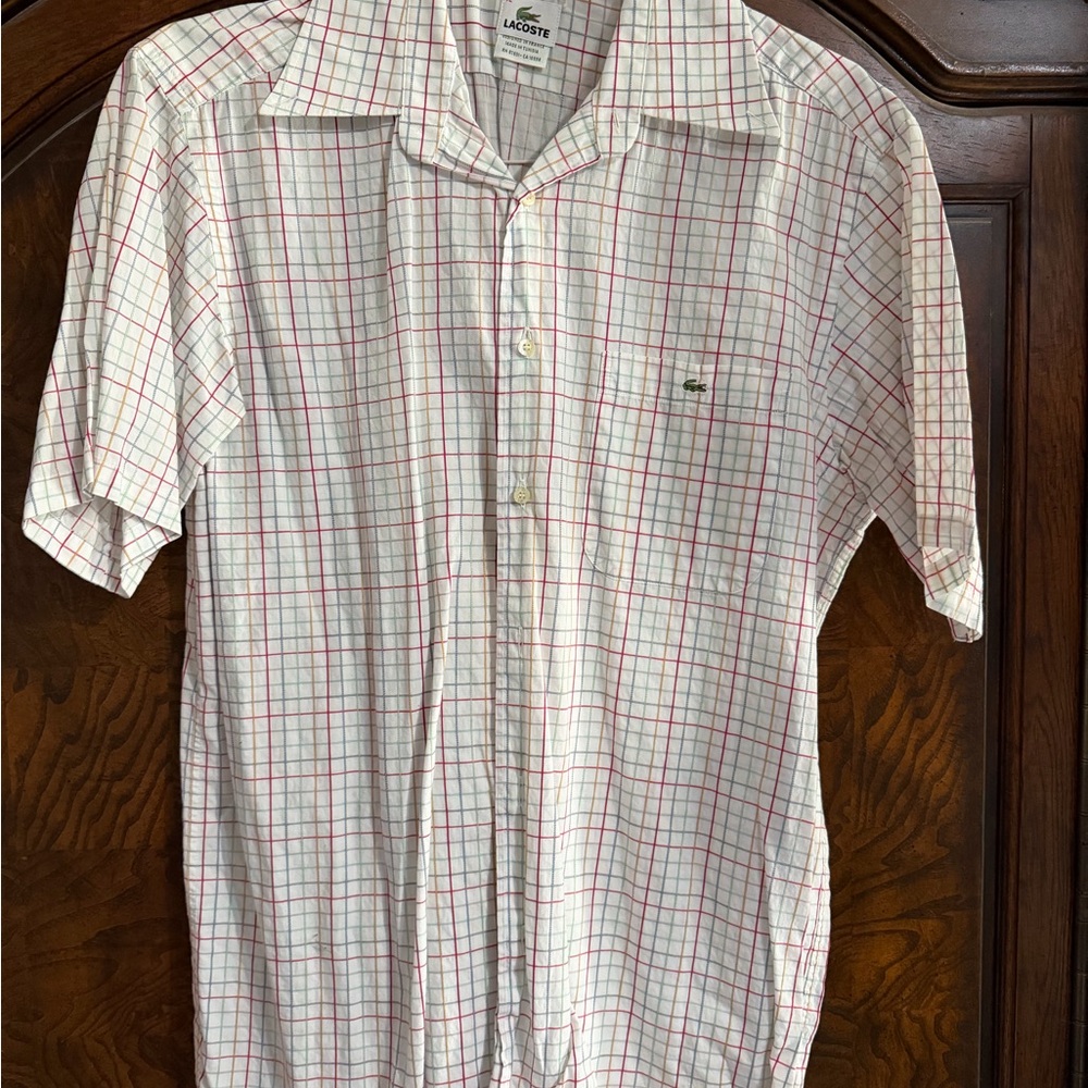 Lacoste Men's White and Red Plaid Shirt